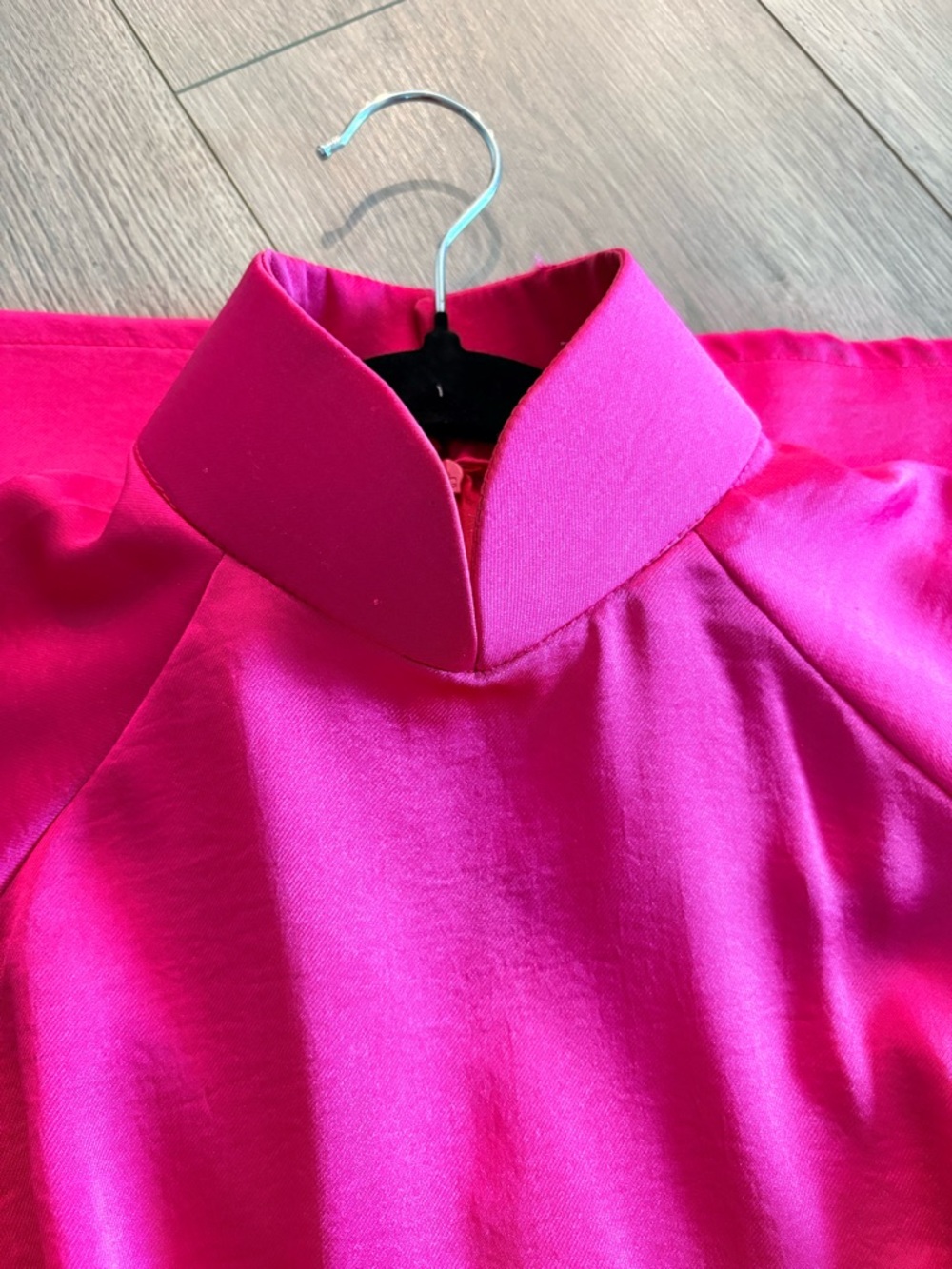 💖 Fuschia Pink Ao Dai | Vietnamese Silk-Style Dress | Traditional High Neck